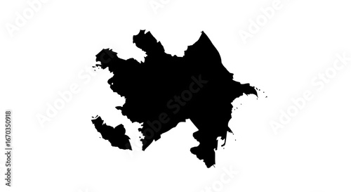 A black silhouette of the country of Azerbaijan on a white background.