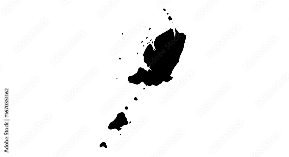 Obraz premium Abstract black ink splatter on white background, showing irregular shapes and droplets.
