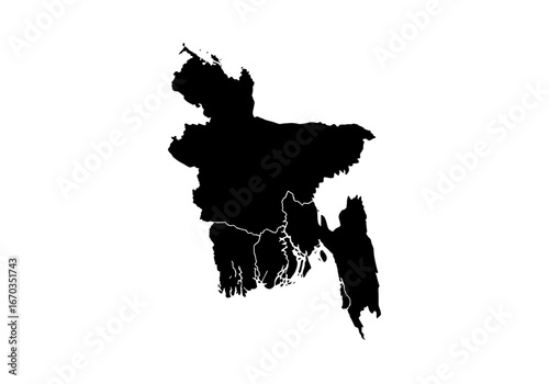 Black silhouette of the country Bangladesh, isolated on a white background.