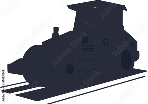 Dark blue silhouette of a steamroller on a white background compactor construction 3