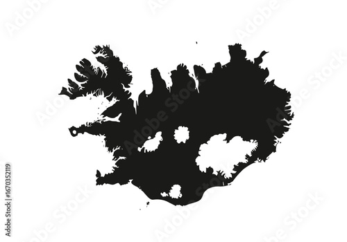 Iceland's silhouette, a stark black map against a white background.