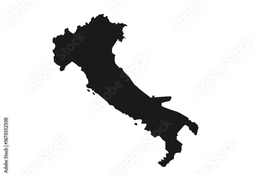 A black silhouette of the country of Italy, isolated on a white background.