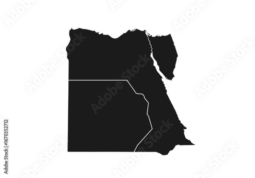 Black and white map showcasing Egypt's geographical borders and internal divisions.