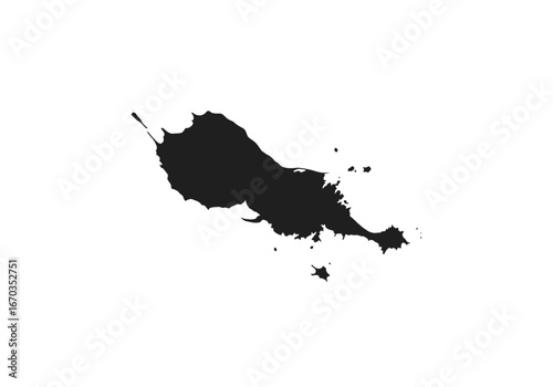 Black ink blot with splatters, creating an abstract shape on a white background.