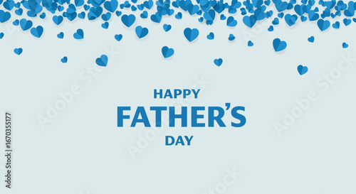 Happy Father's Day greeting card with blue heart decorations on light background