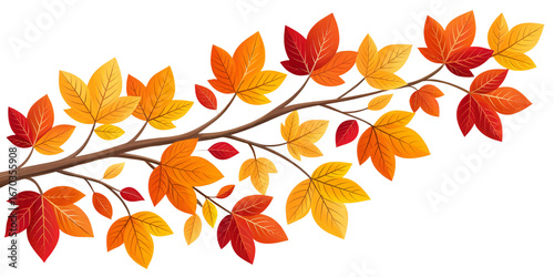 Vibrant Autumn Leaves Branch in Orange, Yellow, and Red on Transparent Background
Delicate Fall Foliage Branch, Colorful Seasonal Leaves Isolated on Transparent Background