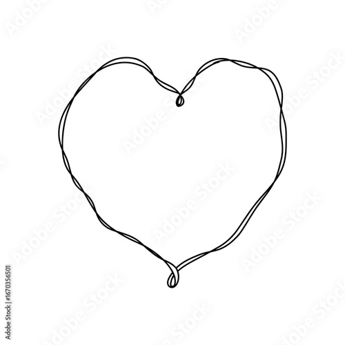 Minimalist heart-shaped frame made of a twisted ribbon, drawn in a continuous line. Whimsical and coquette style, perfect for Valentines Day, wedding invitations, romantic cards, and feminine designs