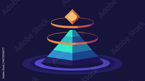 neon pyramid with levitating rings