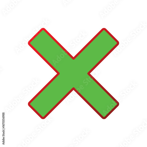 A bold green 'X' symbol with a vibrant red outline, conveying a clear negative or incorrect message, often used for dismissal or rejection