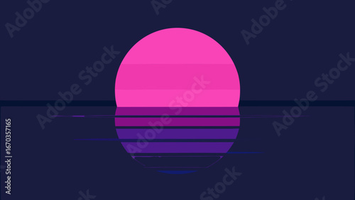 giant neon moon ocean reflection