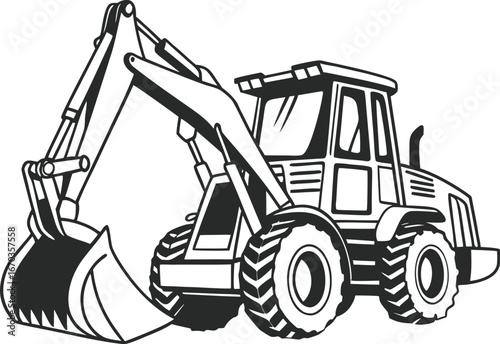 simple large construction vehicle silhouette simplified side view vector set on transparent background	