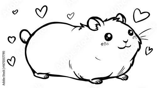 Charming Cartoon Hamster Illustration with Big Eyes Sitting Happily on a White Background