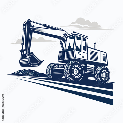 simple large construction vehicle silhouette simplified side view vector set on transparent background	
