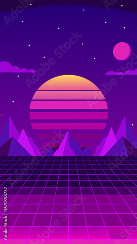 metaverse inspired purple neon landscape