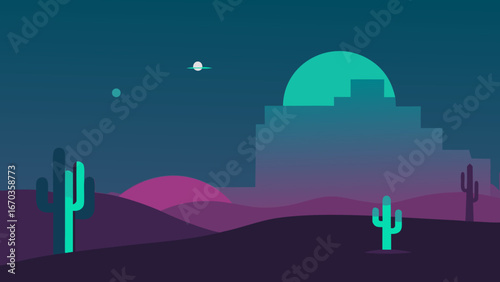 minimalist cyberpunk desert glowing cactuses