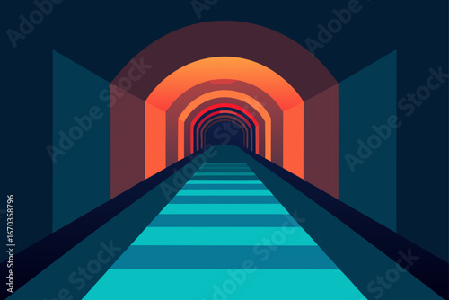 minimalist endless glowing tunnel perspective