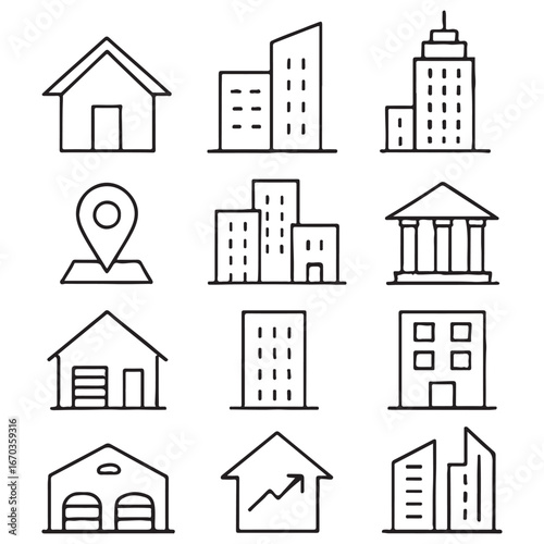 Real estate Properties line editable icon set vector. 