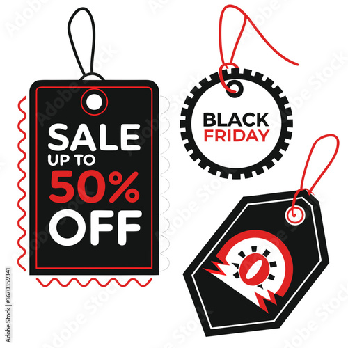 sale tags with red ribbon