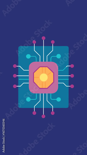 neural chip glowing background flat design