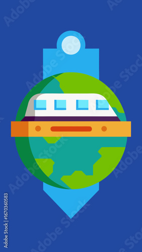 futuristic gravity train inside background flat design