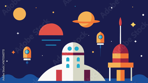 futuristic space tourism background with rockets