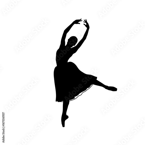 Black silhouette icon of a ballerina in mid-leap, with pointed toes and arched arms.