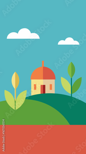 flat vector space farming background with domes