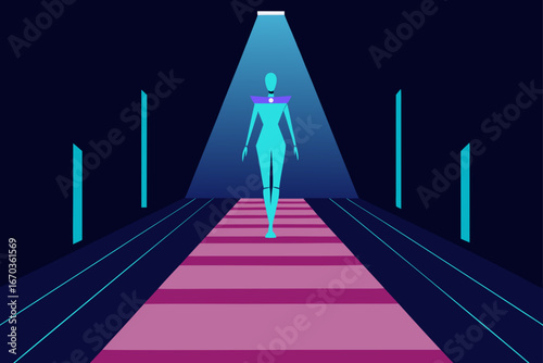 futuristic fashion runway hologram flat background