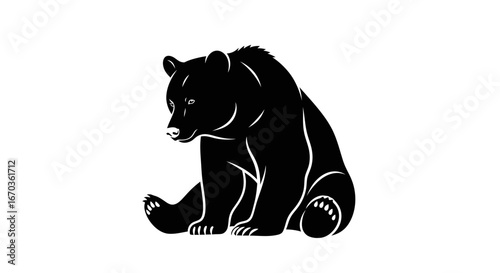 Black silhouette icon of a calm bear seated with relaxed posture.