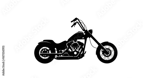 Black silhouette icon of a chopper motorcycle in side view.