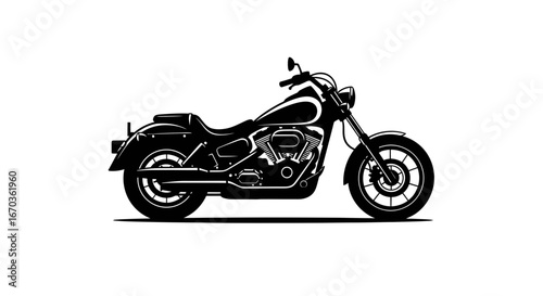 Black silhouette icon of a classic cruiser motorcycle in side view.
