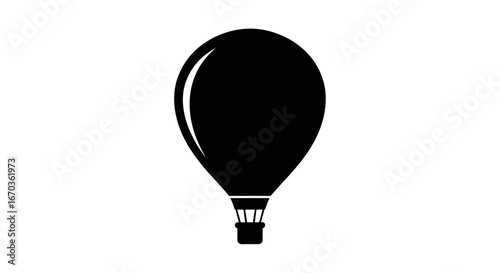 Black silhouette icon of a classic hot air balloon floating gently.