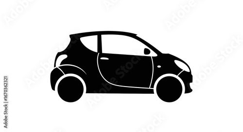 Black silhouette icon of a compact city car in side view.