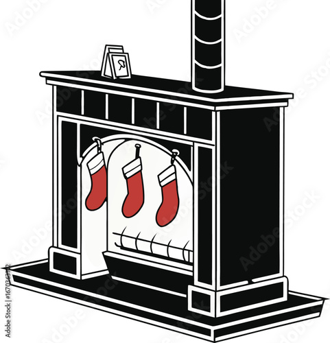 Vector illustration of a kitchen stove with icons for food, drink, and milk