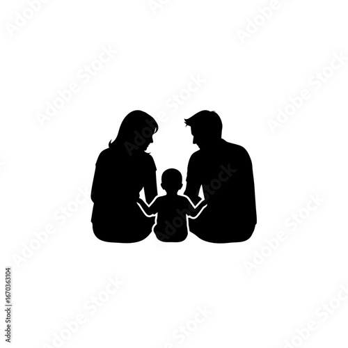 Black silhouette icon of a family seated together.