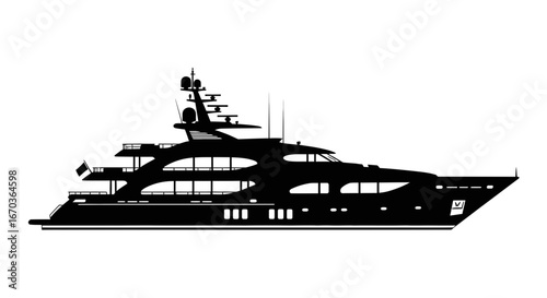 Black silhouette icon of a luxury motor yacht in side view.