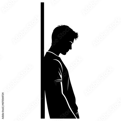 Black silhouette icon of a man resting against a wall.