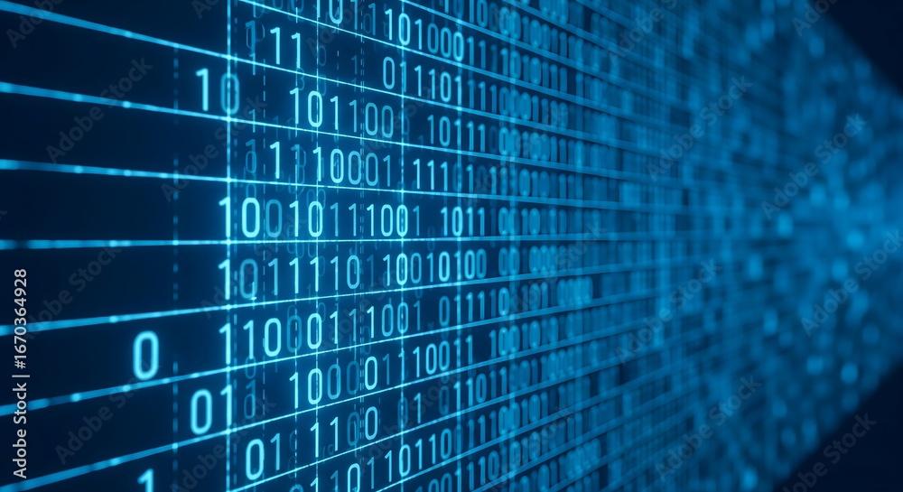 Obraz premium Digital background with binary code. Zeros and ones representing data, programming, and the digital world. Concept of computer science, information, and technology.