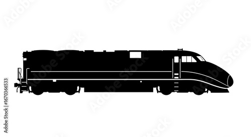 Black silhouette icon of a modern diesel train engine.