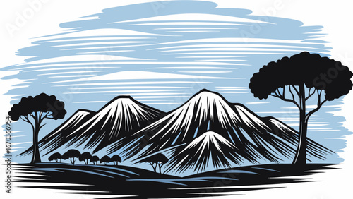 Scenic Snow-Capped Mountain Landscape Illustration