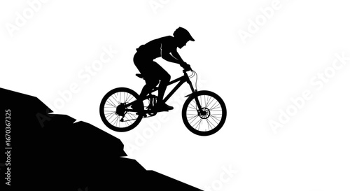 Black silhouette icon of a mountain biker mid-jump.