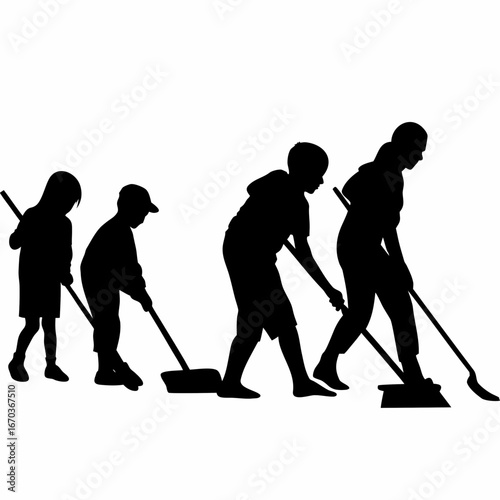 People Sweeping Silhouette Illustration