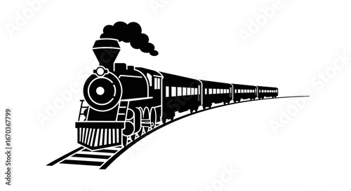 Black silhouette icon of a passenger train in a curve.