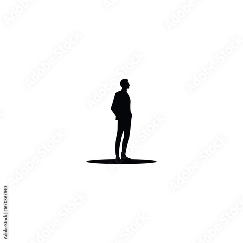 Silhouette of a man standing alone isolated on white background