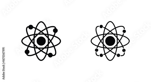 Two black and white illustrations of atomic structures side by side
