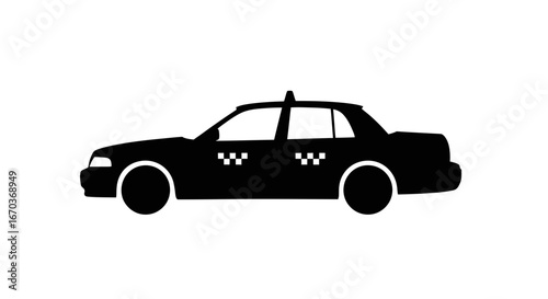 Black silhouette icon of a taxi cab in side view.