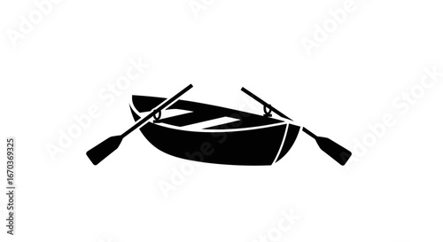 Black silhouette icon of a simple rowboat floating quietly.