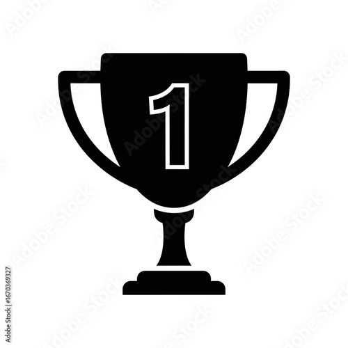 Black silhouette icon of a trophy with a number 1.