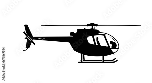 Black silhouette icon of a small civilian helicopter.