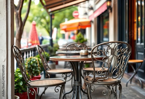 Wrought iron bistro chairs, Parisian style, NYC cafe patio,  parisian,  french